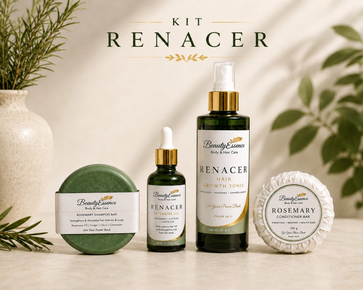 RENACER collection featuring Rosemary Shampoo Bar, Intensive Hair Oil, green Hair Growth Tonic and Rosemary Conditioner Bar