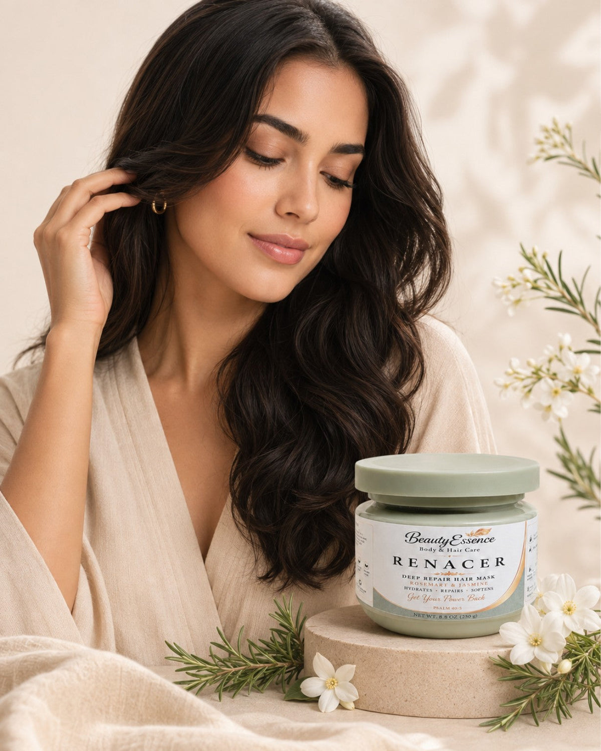 RENACER Rosemary & Jasmine Deep Repair Hair Mask with model